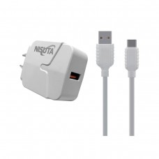 CARGADOR CELULAR 220V RAPIDO 1 PUERTO USB + CABLE USB-C NISUTA NS-FU53UQC